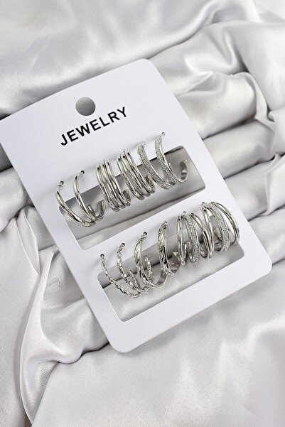 Inure Jewelry طقم أقراط نحاسية مختلطة موديل فضي اللون مكون من 6 أزواج من الأق...