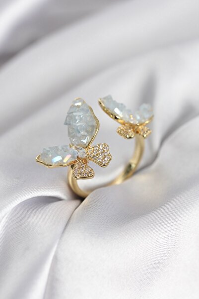 Inure Jewelry خاتم نسائي ذهبي اللون بتصميم فراشة زرقاء مرصع بحجر الزركون