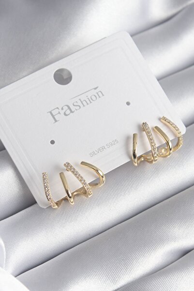 Inure Jewelry Brass Silver Color Zircon Stone Fork Model Women's Earrings