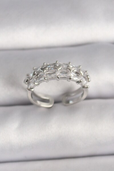 Inure Jewelry النحاس الفضة اللون الزركون حجر خاتم قابل للتعديل