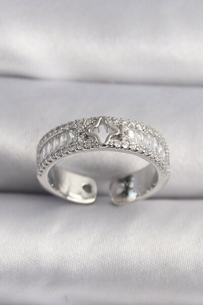 Inure Jewelry خاتم نسائي من سلسلة VIP مرصع بالزركون والنجوم باللون الفضي النحاسي