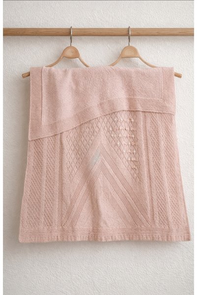 Manora Openwork Cotton Knitted Baby Blanket - with Booties as a Gift - with Bow - Inside Is Wellsoft Fleece - 80X100 cm
