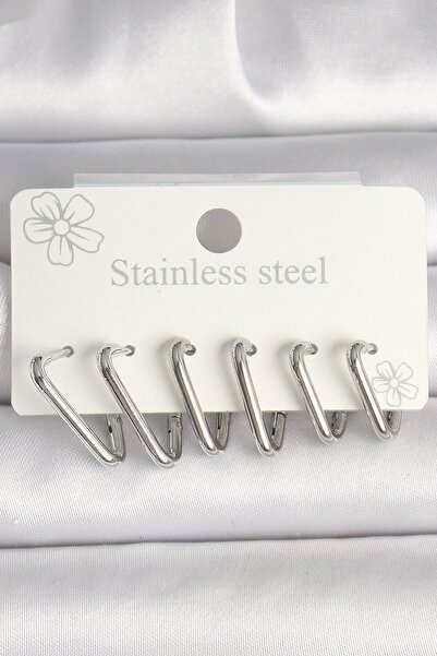 Inure Jewelry 316L الصلب الفضة اللون مثلث نموذج مجموعة الأقراط النسائية