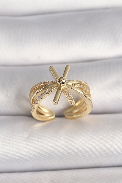 Inure Jewelry خاتم نسائي من حجر الزرون قابل للتعديل بلون ذهبي نحاسي