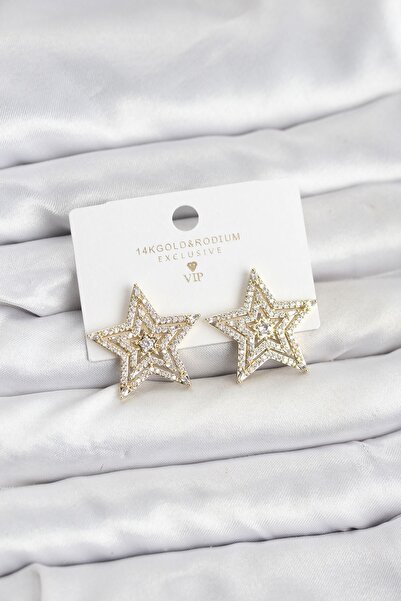 Inure Jewelry Gold Color Brass Zircon Stone Star Model Women's Earrings