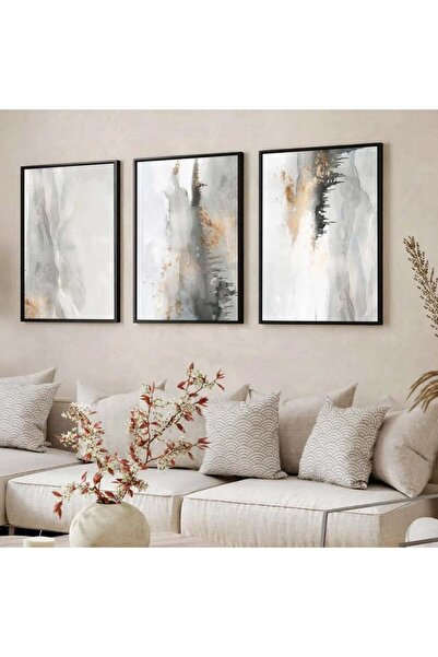 designadv Artistic triptych paintings - silver frame