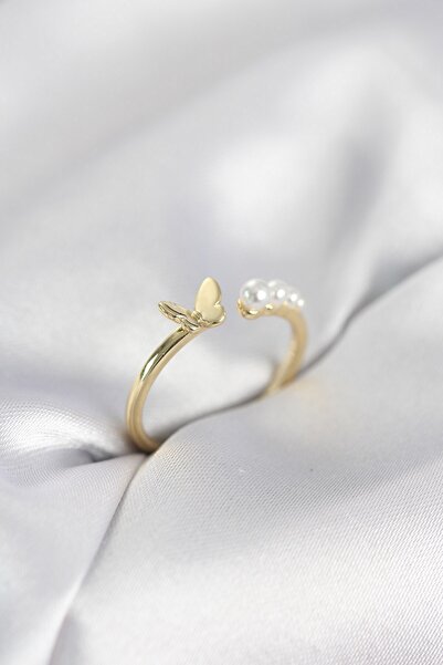 Inure Jewelry خاتم نسائي من النحاس الذهبي موديل الفراشة المرصع باللؤلؤ