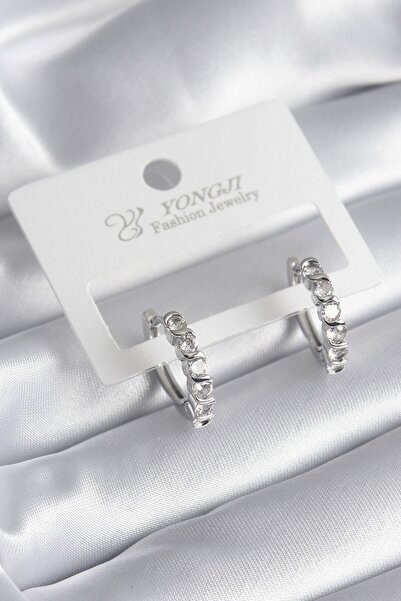 Inure Jewelry Brass Silver Color Zircon Stone Hoop Model Women's Earrings