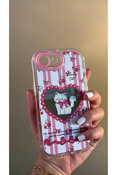 TechTrove Mirrored D Patterned Design Cat Figure Case Compatible with iPhone 16E