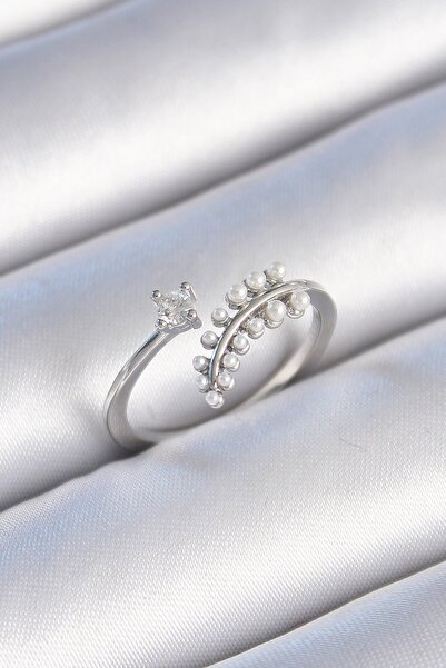 Inure Jewelry النحاس الفضة اللون الزركون حجر اللؤلؤ ورقة نموذج خاتم المرأة