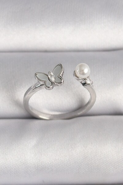Inure Jewelry Brass Silver Color Zircon Stone Detailed White Enameled Butterf...