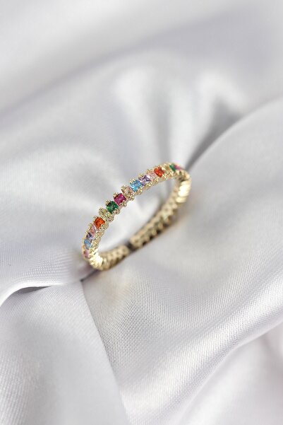 Inure Jewelry خاتم نسائي من أحجار الزركون الذهبية الملونة المتنوعة