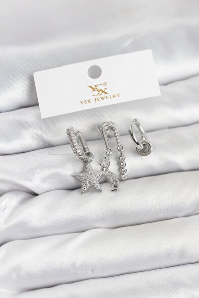 Inure Jewelry Brass Silver Color Zircon Stone Star Vintage Model Ysx Trio Ear...