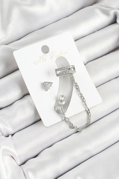 Inure Jewelry طقم أقراط نسائية من حجر الزركون على شكل مثلث من النحاس باللون ا...