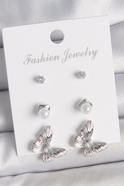 Inure Jewelry Brass Silver Color Zircon Stone Pearl Detailed Butterfly Model ...