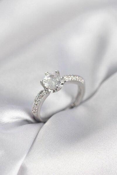 Inure Jewelry Single Stone Model Zircon Stone Silver Color Women's Ring