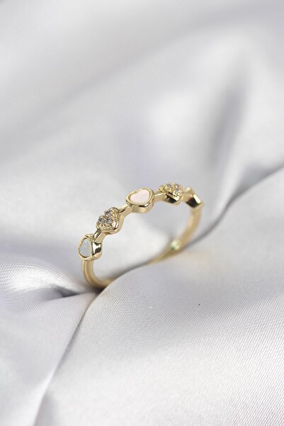 Inure Jewelry خاتم نسائي من النحاس مرصع بحجر الزركون على شكل قلب ذهبي اللون