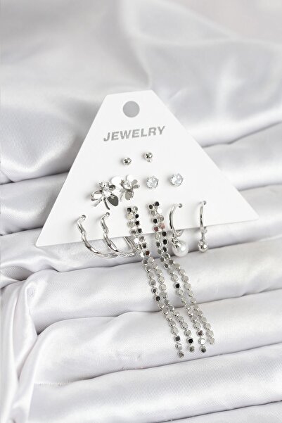 Inure Jewelry Brass Silver Color 6 Pairs Women Earrings