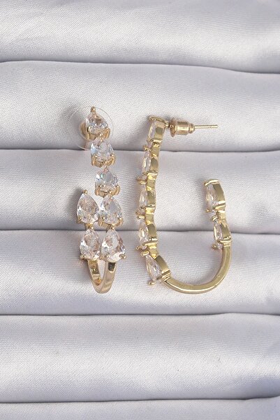 Inure Jewelry أقراط نحاسية ذهبية اللون بتصميم قطرة من حجر الزركون