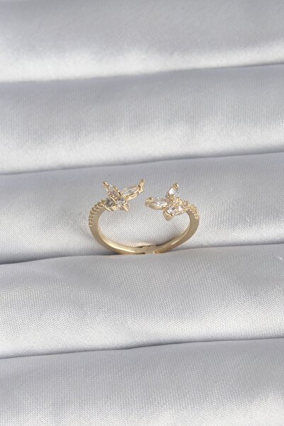 Inure Jewelry خاتم نسائي نحاسي ذهبي اللون مرصع بحجر الزركون على شكل فراشة