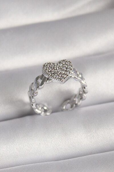 Inure Jewelry خاتم نسائي من النحاس الفضي اللون بحجر الزركون على شكل قلب