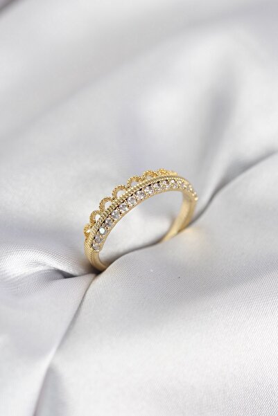 Inure Jewelry Motif Patterned Gold Color Zircon Stone Women's Ring