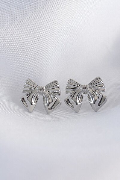 Inure Jewelry Brass Silver Color Bow Earrings