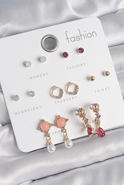 Inure Jewelry النحاس الذهب اللون الزركون حجر استرخى اللؤلؤ التفاصيل 7 أزواج م...