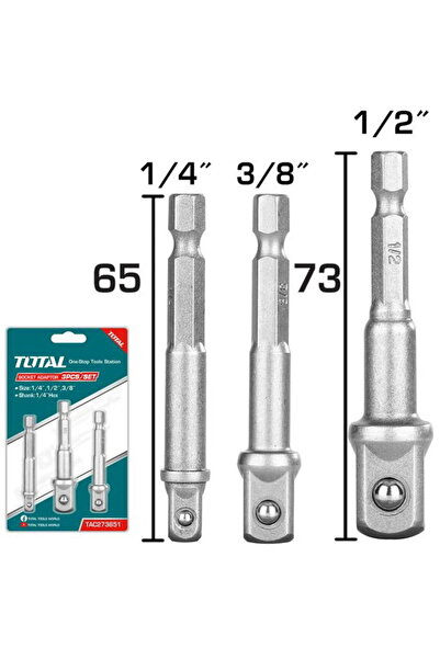 TOTAL - Set of 3 adapters 1/4", 3/8", 1/2"