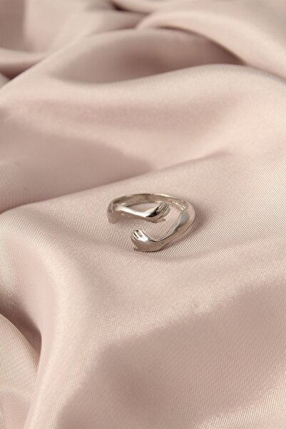 Inure Jewelry قابل للتعديل فضي اللون معدن تعانق الأيدي نموذج خاتم المرأة