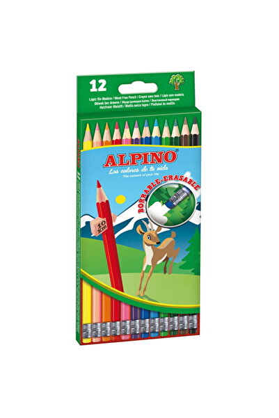 ALPİNGO Colored pencils with eraser, cardboard box, 12 colors/set, ALPINO Era...