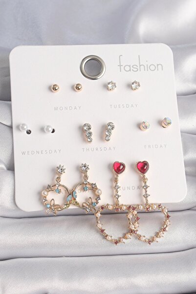 Inure Jewelry النحاس الذهب اللون الزركون حجر استرخى القلب الشكل 7 أزواج مجموع...