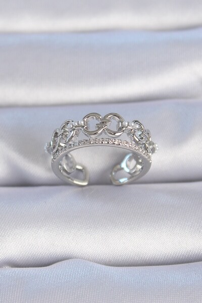 Inure Jewelry خاتم نسائي من النحاس الفضي اللون مرصع بالزركون واللؤلؤ