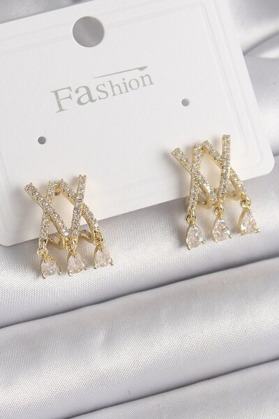 Inure Jewelry أقراط نسائية من حجر الزركون الذهبي اللون من النحاس X موديل متدل...