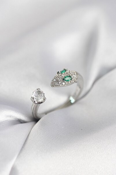 Inure Jewelry خاتم نسائي موديل ثعبان مرصع بحجر الزركون باللون الفضي