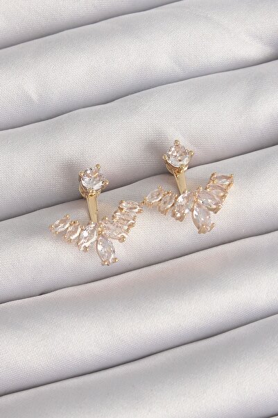 Inure Jewelry Brass Gold Color Zircon Stone V Model Earrings