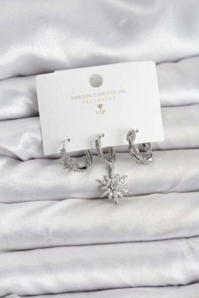 Inure Jewelry طقم أقراط نسائية من النحاس الفضي اللون مكون من 3 قطع