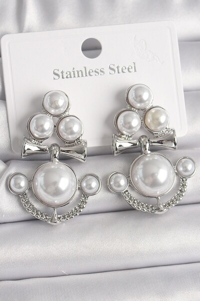 Inure Jewelry أقراط نسائية موديل مرساة من اللؤلؤ المتدلي باللون الفضي والنحاسي