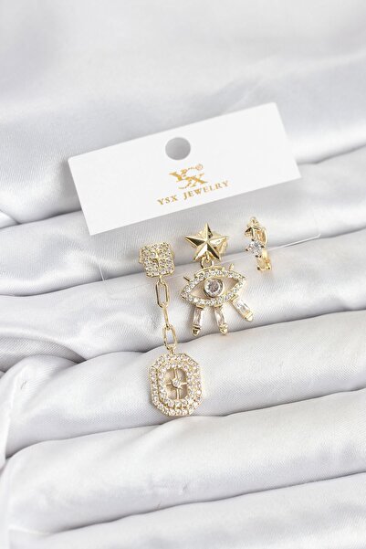Inure Jewelry Brass Gold Color Eye and Pole Star Model Ysx Trio Earring Set