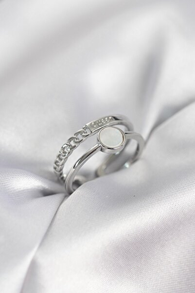 Inure Jewelry خاتم نسائي من النحاس الفضي اللون مع كتابة Minimal Queen