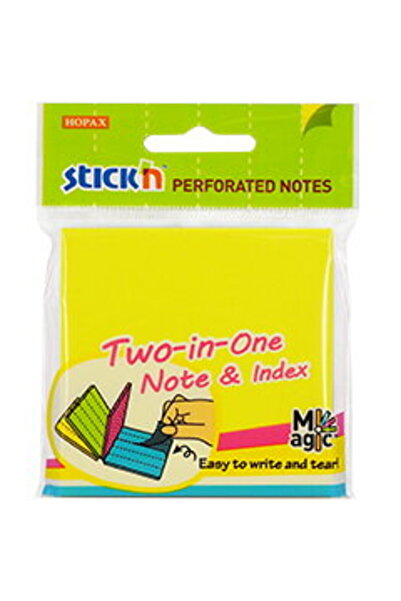 Stickn Notes autoadeziv perforat 76 x 76 mm, 80 file, (2 in 1 - notes/index),...