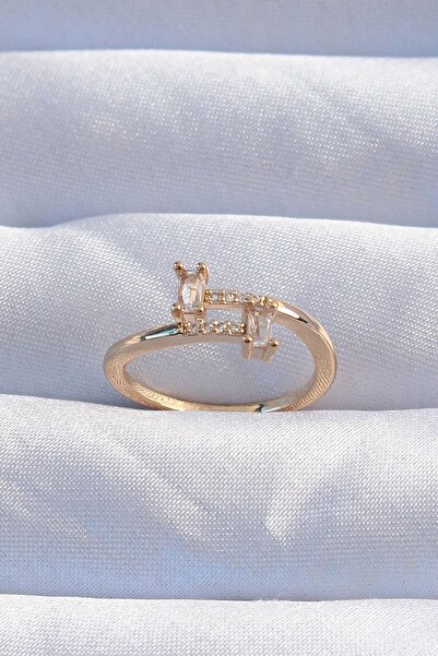 Inure Jewelry خاتم هندسي قابل للتعديل بلون الذهب والنحاس مع حجر الزركون