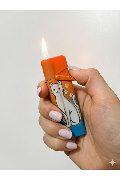 KdrElektronik Kedi Desenli Pürmüz gazlı Çakmak Rüzgara Dayanıklı Jet Alevli Ö...