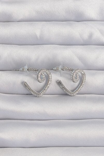 Inure Jewelry Brass Silver Color Zircon Cubic Zirconia Curved Half Heart Earr...
