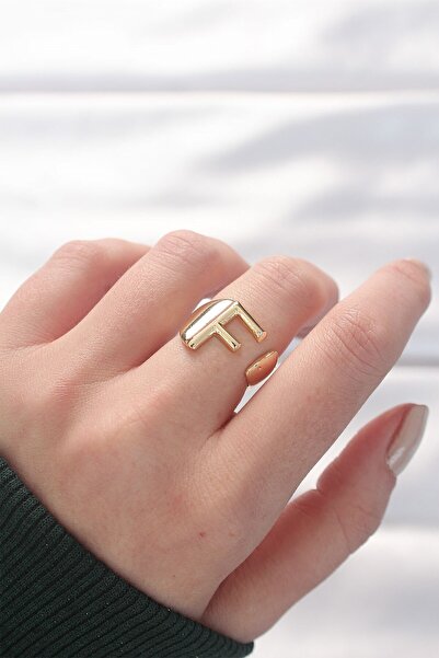 Inure Jewelry خاتم ذهبي اللون قابل للتعديل مع حرف F