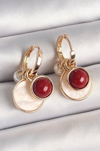 Inure Jewelry Brass Gold Color Dangle White Enameled Claret Red Detail Women'...