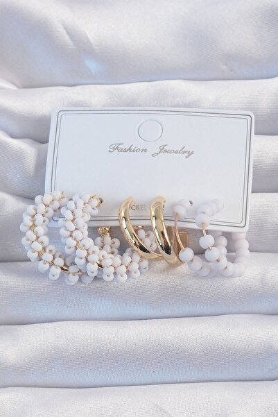 Inure Jewelry طقم أقراط حلقية مطرزة باللون الذهبي