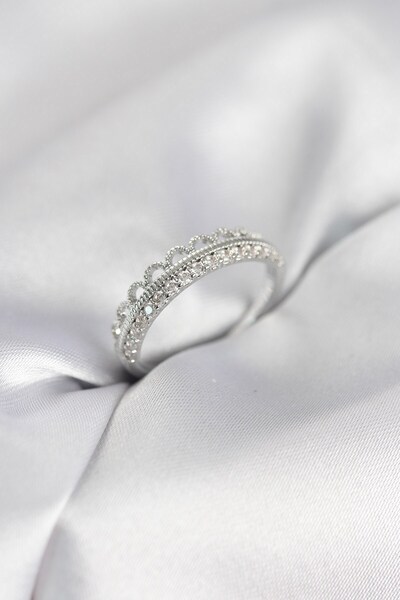 Inure Jewelry Motif Patterned Silver Color Zircon Stone Women's Ring