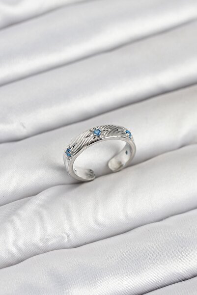 Inure Jewelry خاتم نسائي من النحاس الفضي اللون مع حجر الزركون الأزرق طراز نجم...