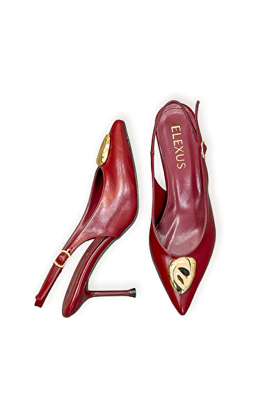 HANZE Kadın Stiletto Bordo Sivri Burun Orta Topuk Altın Tokalı Yeni Sezon C2286